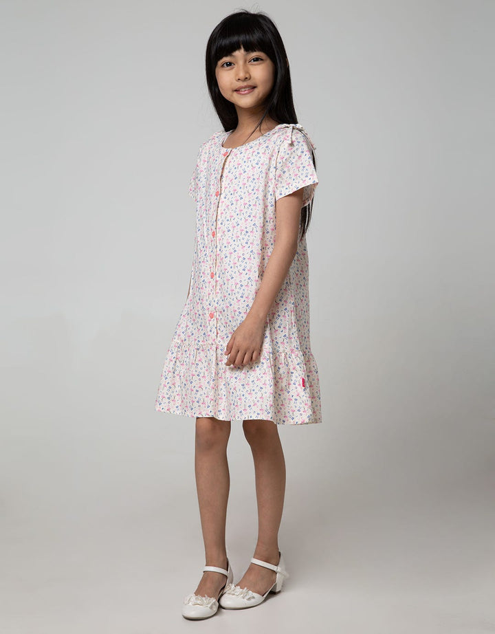 Pingu Short Sleeve Dress Flamingo Print