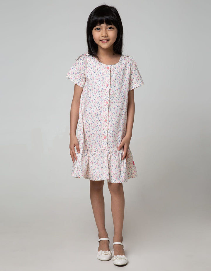 Pingu Short Sleeve Dress Flamingo Print
