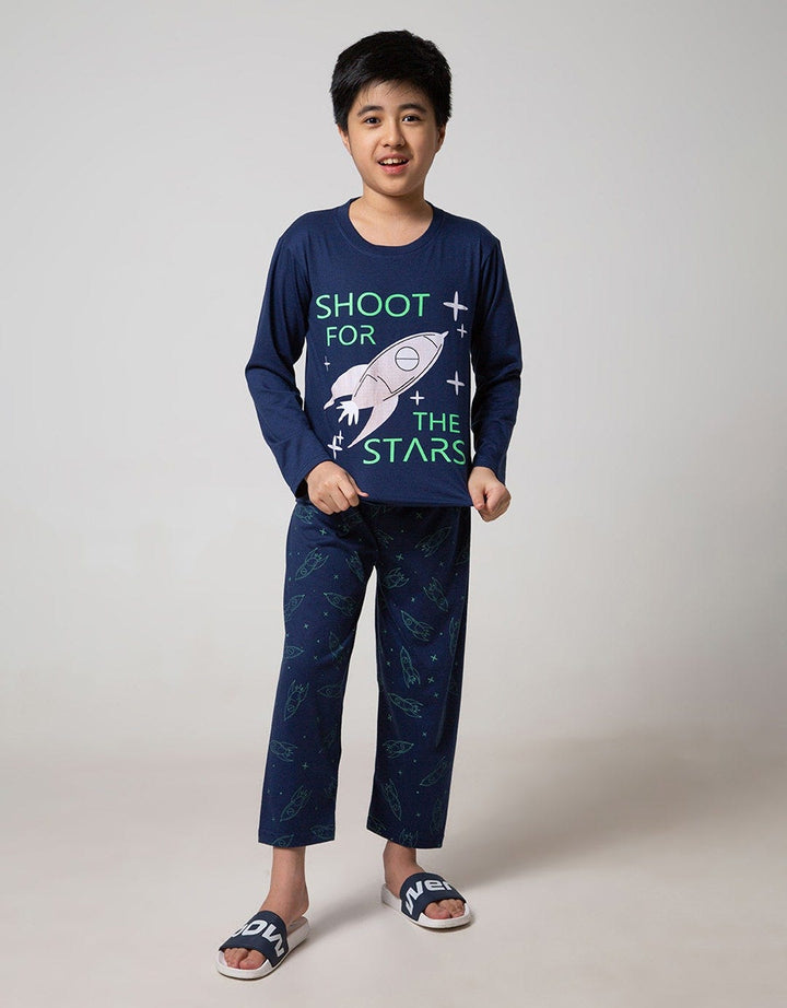 Kidz Too Top - Bottom Set Piyama Lslp Shoot For The Stars