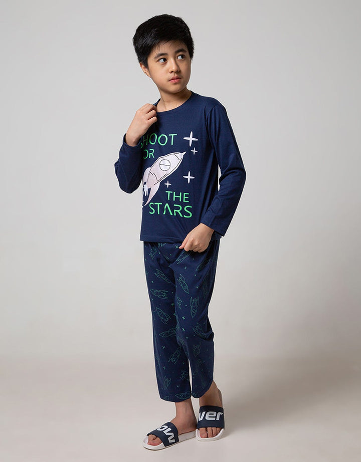Kidz Too Top - Bottom Set Piyama Lslp Shoot For The Stars