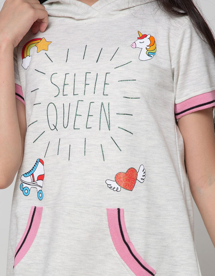 Aero Kids Short Sleeve Midi Dress Hoodie Selfie Queen
