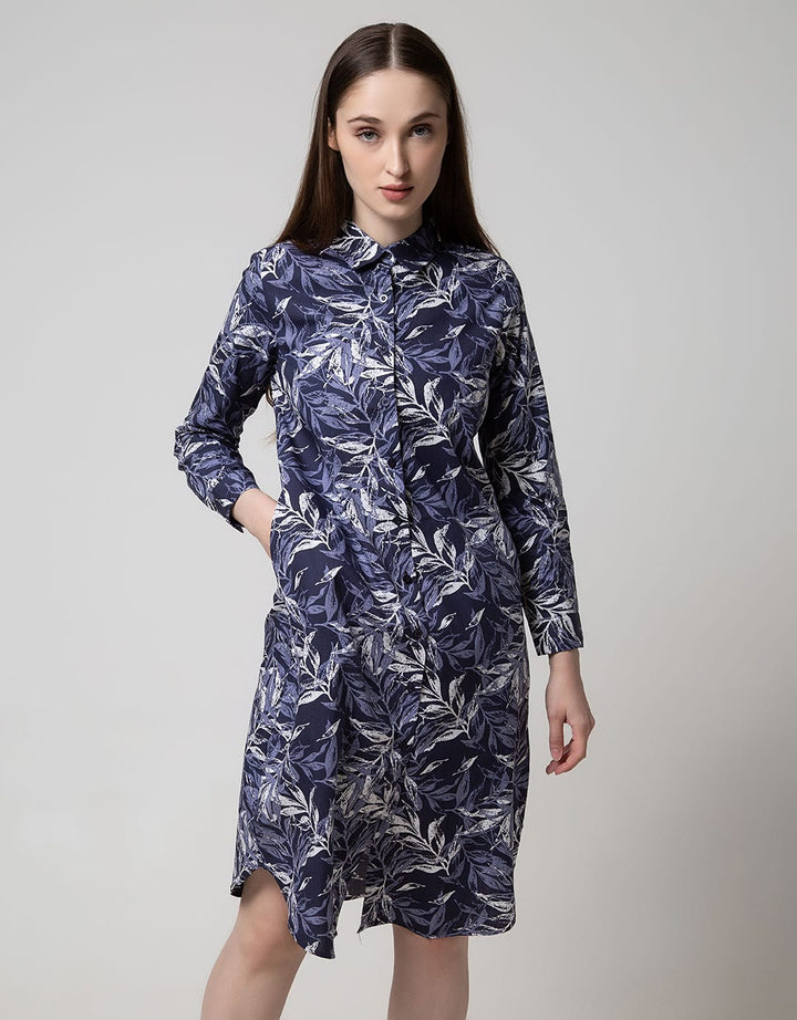 Puricia Kemeja Dress Motif Daun