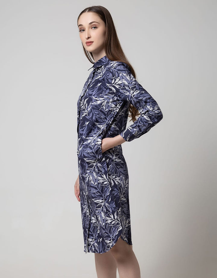 Puricia Kemeja Dress Motif Daun