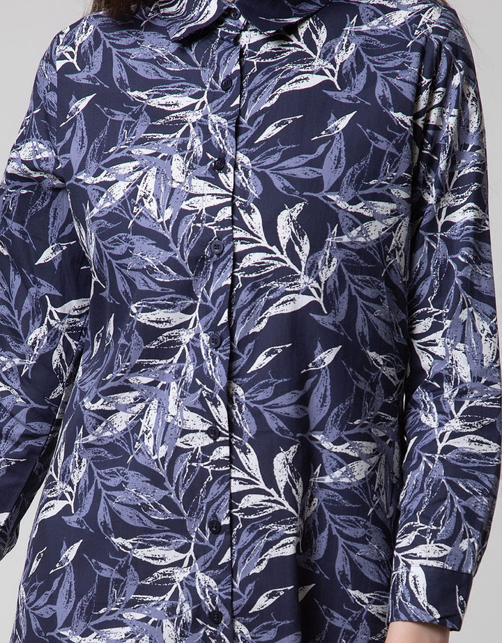 Puricia Kemeja Dress Motif Daun
