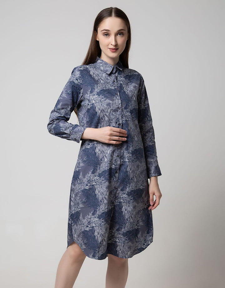 Puricia Kemeja Dress Motif Daun