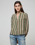 Connexion Long Sleeve Blouse Poly Skoder Skipper Neck Lapel Print Strip