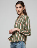 Connexion Long Sleeve Blouse Poly Skoder Skipper Neck Lapel Print Strip