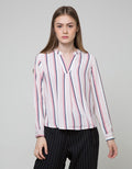 Connexion Long Sleeve Blouse Poly Skoder Skipper Neck Lapel Print Strip