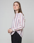 Connexion Long Sleeve Blouse Poly Skoder Skipper Neck Lapel Print Strip