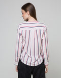 Connexion Long Sleeve Blouse Poly Skoder Skipper Neck Lapel Print Strip