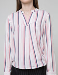 Connexion Long Sleeve Blouse Poly Skoder Skipper Neck Lapel Print Strip