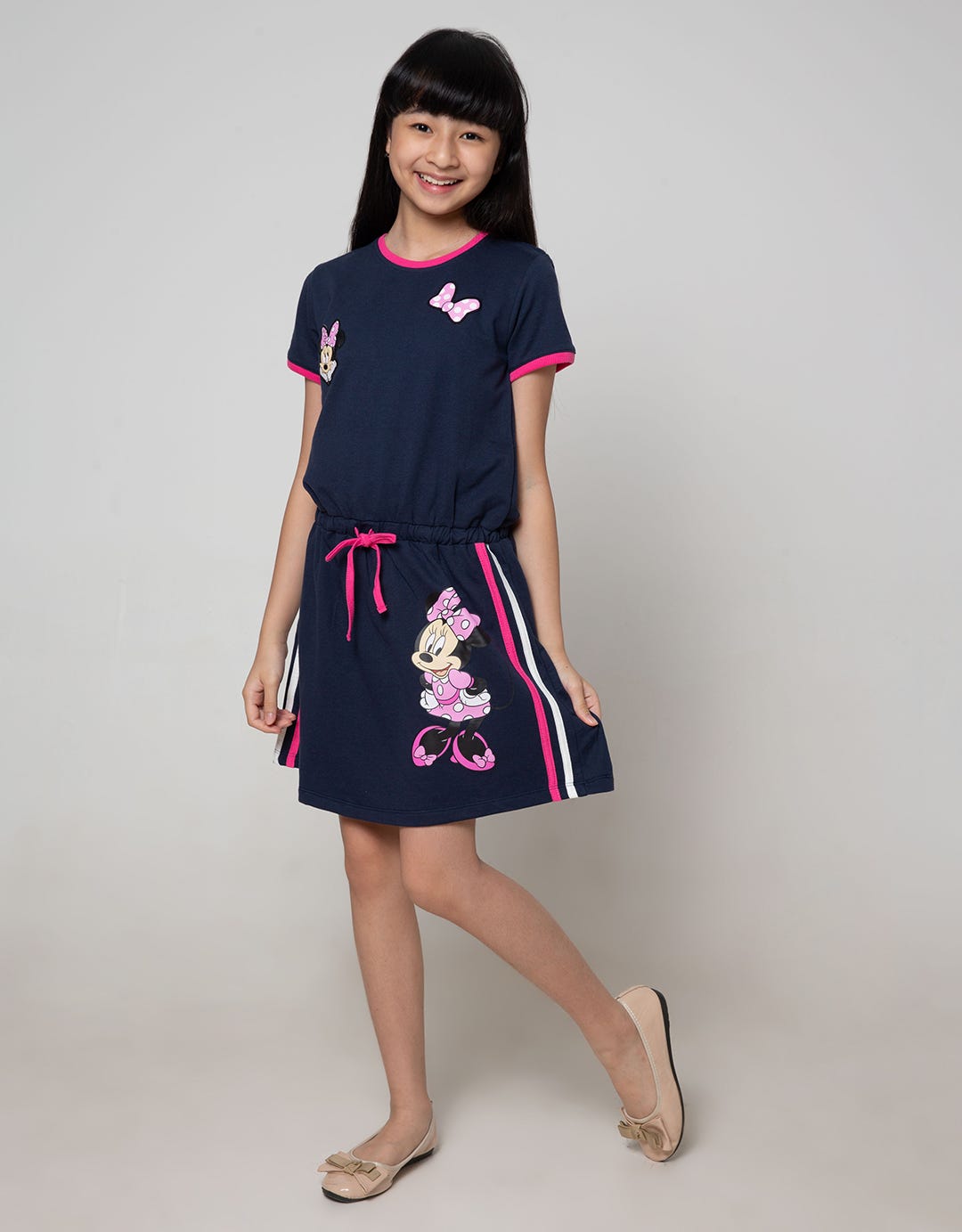 Disney Short Sleeve Midi Dress Minnie Elastic Waist