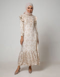Annisa Long Sleeve Maxi Gamis Magnolia Print With Beaded Neckline