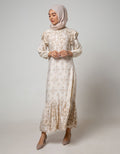 Annisa Long Sleeve Maxi Gamis Magnolia Print With Beaded Neckline