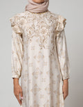 Annisa Long Sleeve Maxi Gamis Magnolia Print With Beaded Neckline