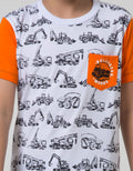 Little M Short Sleeve T-Shirt Fullprint Crane Excavator Kantong Print