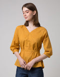 Connexion Long Sleeve Blouse 7/8 V-neck Slub Overslagh With Elastic