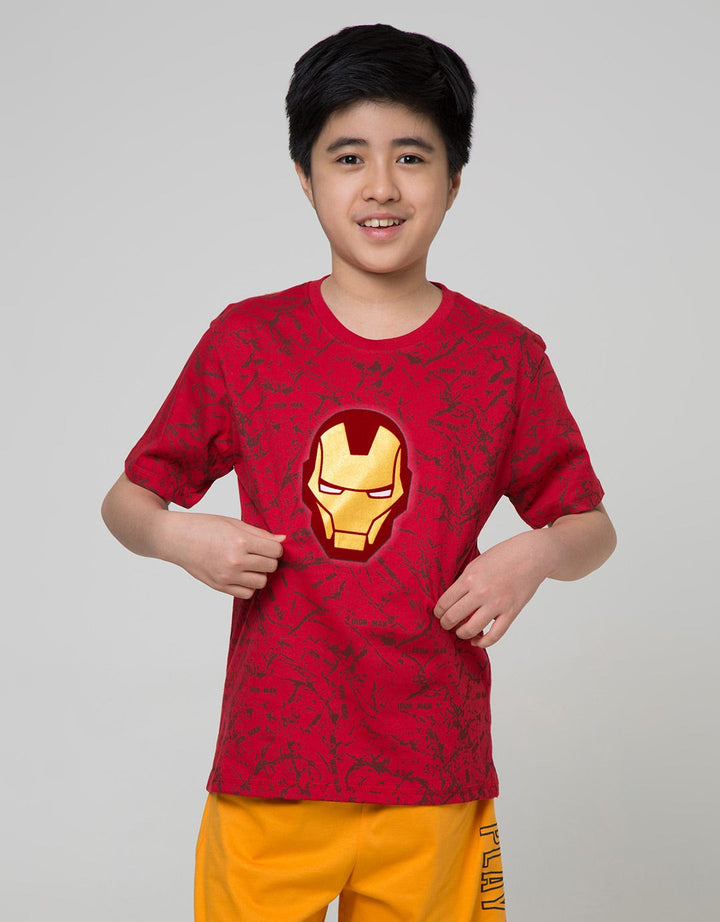 Marvel Avenger Iron Man Fullprint Face Flock Short Sleeve T-Shirt