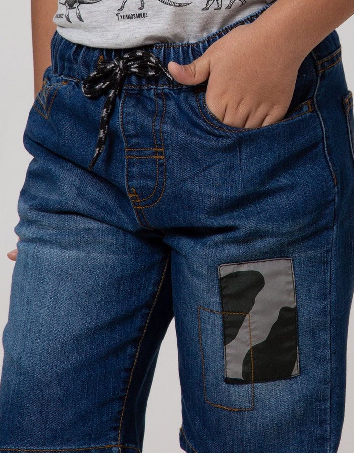 Little M Denim Short Karet Aplikasi Army