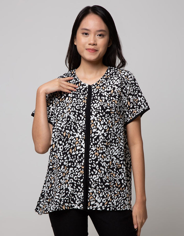 St. Yves Short Sleeve Blouse Top  Print Animal