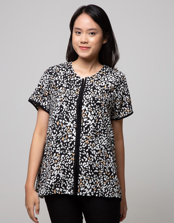 St. Yves Short Sleeve Blouse Top  Print Animal