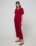 St. Yves Short Sleeve Pyjama Pants Plain Wine