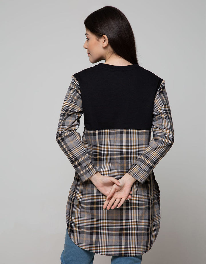 Details Sweatshirt Top Knit with Kombinasi Woven Kotak