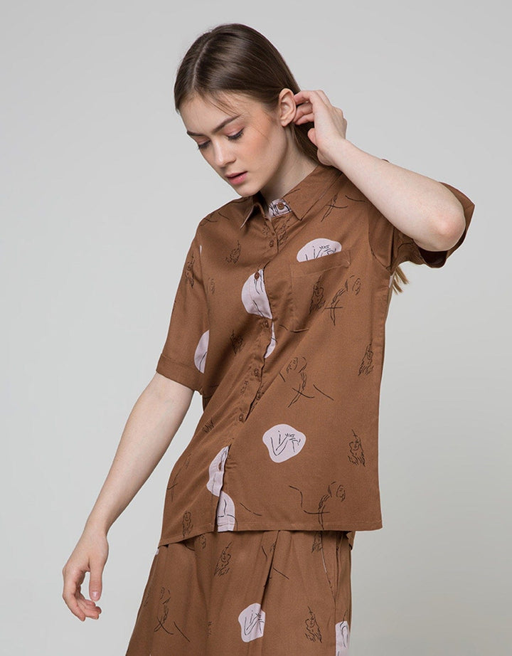 Details Short Sleeve Shirt Print With Face