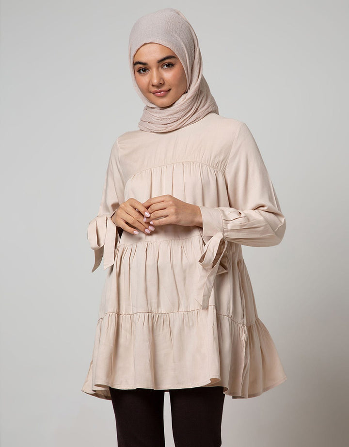 Annisa Long Sleeve Blouse Flowy Drappery Plain