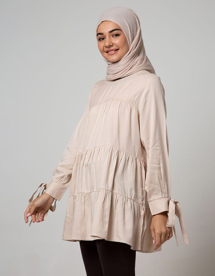 Annisa Long Sleeve Blouse Flowy Drappery Plain