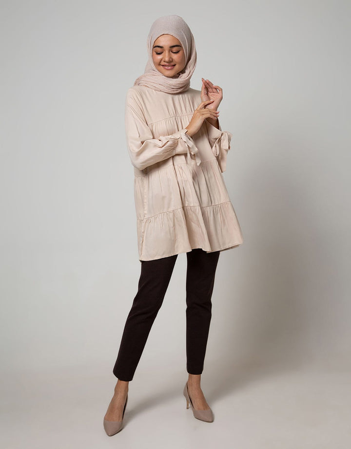 Annisa Long Sleeve Blouse Flowy Drappery Plain