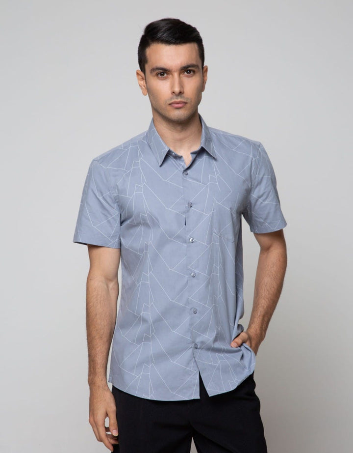 Stanley Adams Short Sleeve Shirt Print Abstract Lines Slim