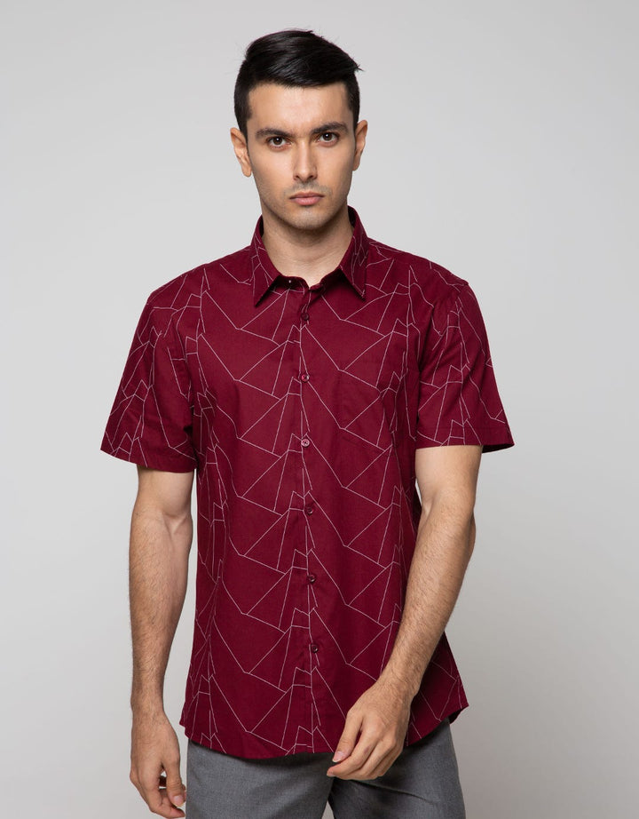 Stanley Adams Short Sleeve Shirt Print Abstract Lines Slim