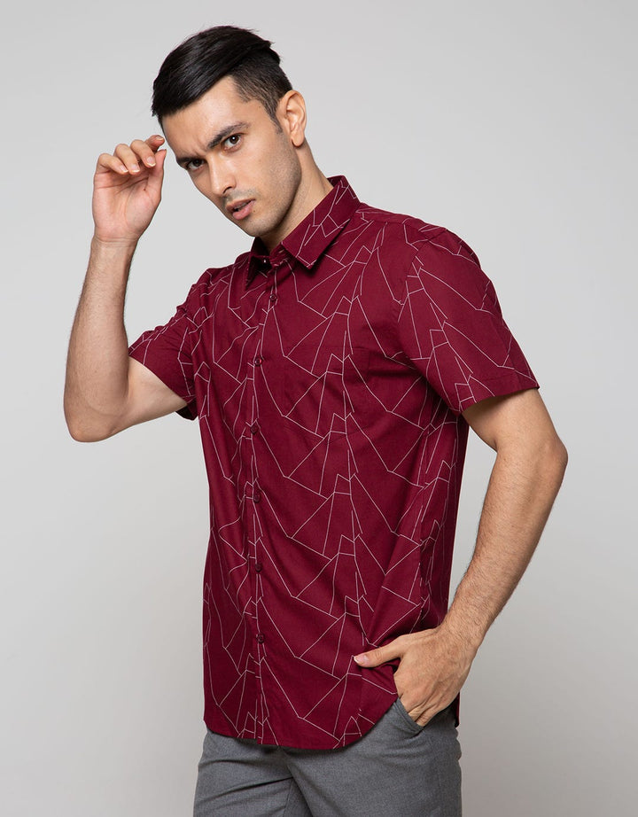 Stanley Adams Short Sleeve Shirt Print Abstract Lines Slim
