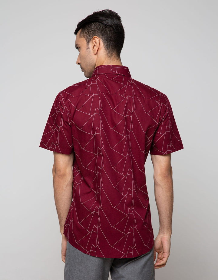 Stanley Adams Short Sleeve Shirt Print Abstract Lines Slim