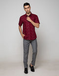 Stanley Adams Short Sleeve Shirt Print Abstract Lines Slim