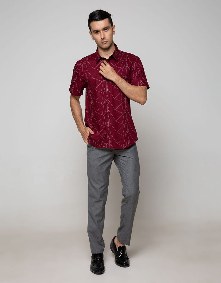 Stanley Adams Short Sleeve Shirt Print Abstract Lines Slim