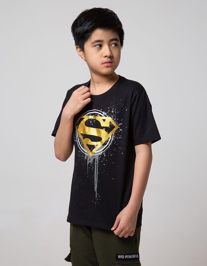 Character Short Sleeve T-Shirt Superman Logo Gold Splash