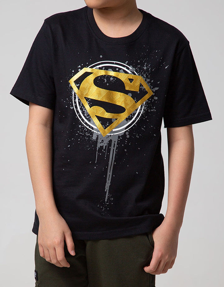 Character Short Sleeve T-Shirt Superman Logo Gold Splash