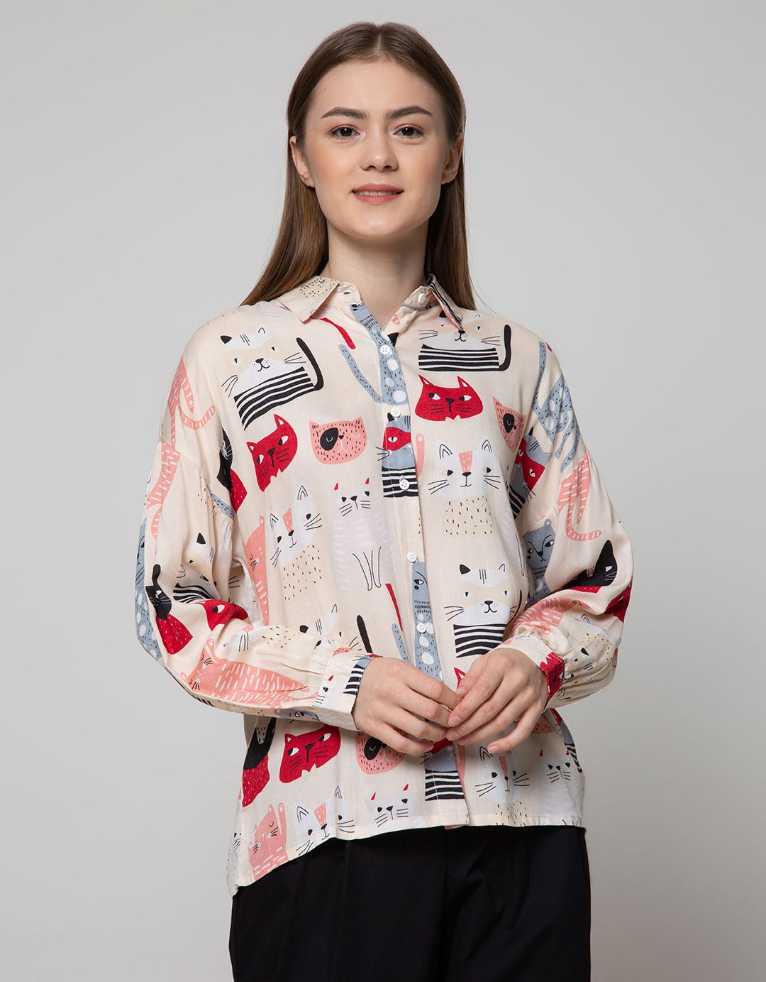 Nevada Long Sleeve Shirt Cats Abstract