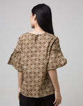 Connexion 3/4 Blouse Batik Print Ruffle Sleeve Round Neck