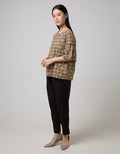 Connexion 3/4 Blouse Batik Print Ruffle Sleeve Round Neck