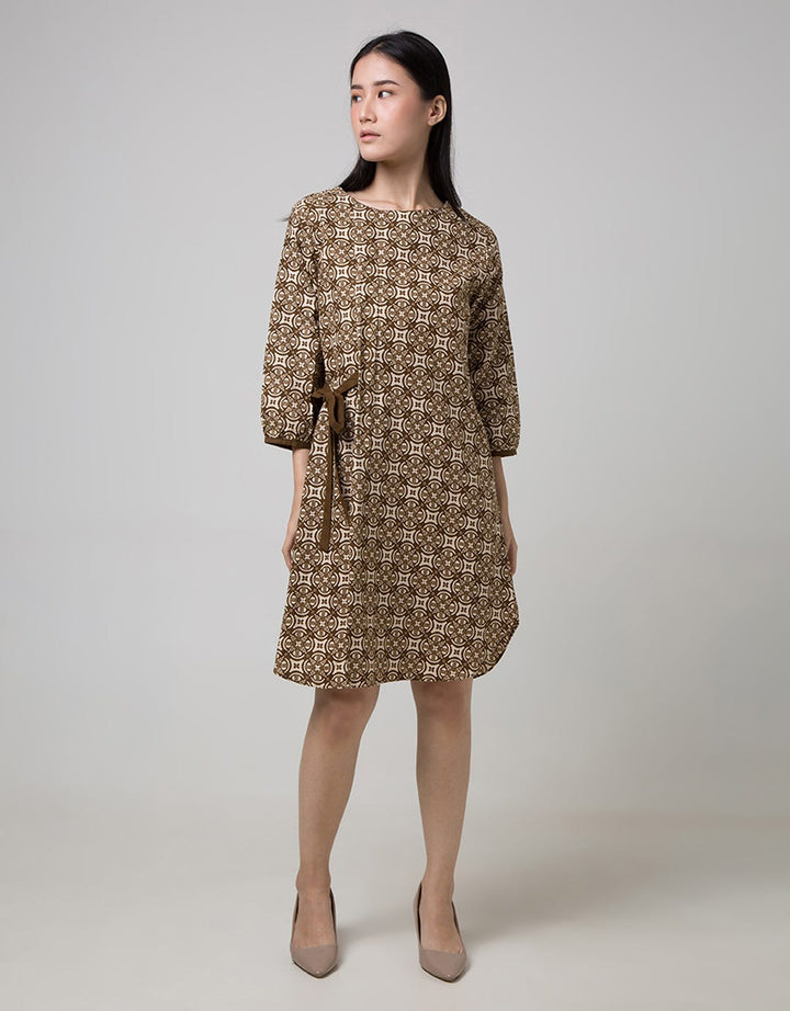 Connexion Long Sleeve Midi Dress 7/8 Batik With Self Tie Side