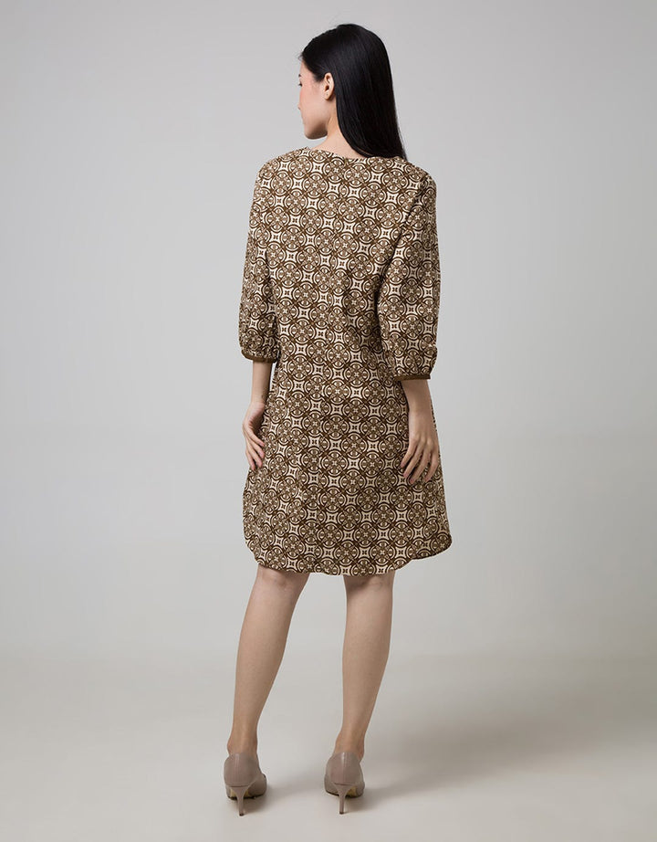 Connexion Long Sleeve Midi Dress 7/8 Batik With Self Tie Side