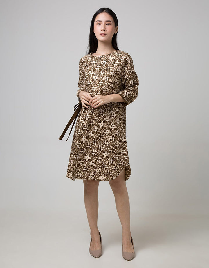 Connexion Long Sleeve Midi Dress 7/8 Batik With Self Tie Side