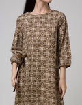Connexion Long Sleeve Midi Dress 7/8 Batik With Self Tie Side