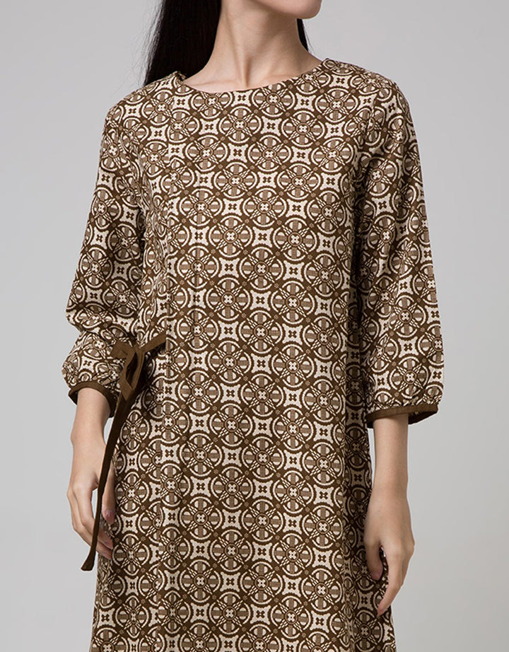 Connexion Long Sleeve Midi Dress 7/8 Batik With Self Tie Side