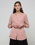 Connexion Long Sleeve Blouse Tunic Basic Round Neck Full Button