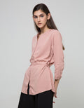 Connexion Long Sleeve Blouse Tunic Basic Round Neck Full Button