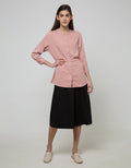 Connexion Long Sleeve Blouse Tunic Basic Round Neck Full Button